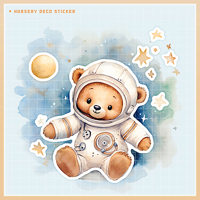 PSD 별 동물캐릭터 스티커 일러스트 곰 수채화 사람없음 파란색 갈색 우주 귀여움 우주비행사 달 우주복 국내일러스트 일러캐릭터 자연요소 동물 캐릭터 옷 컬러 컨셉 포유류 파일형식