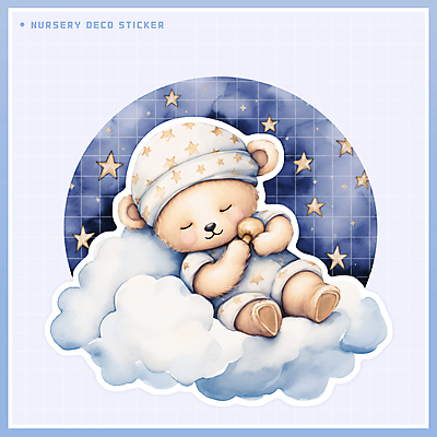 PSD 구름 별 동물캐릭터 스티커 일러스트 곰 수채화 사람없음 파란색 귀여움 눈감음 잠옷 잠 국내일러스트 일러캐릭터 자연요소 동물 캐릭터 옷 컬러 컨셉 포유류 모션 파일형식