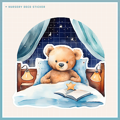 PSD 별 동물캐릭터 스티커 일러스트 곰 베개 조명 수채화 사람없음 책 파란색 귀여움 이불 침대 커튼 국내일러스트 일러캐릭터 자연요소 동물 캐릭터 컬러 가구 컨셉 포유류 침구 파일형식