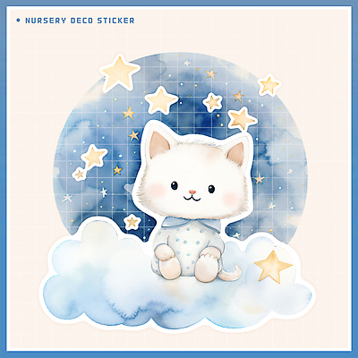 PSD 구름 별 동물캐릭터 스티커 일러스트 수채화 앉기 사람없음 파란색 귀여움 고양이 잠옷 내복 국내일러스트 일러캐릭터 자연요소 동물 캐릭터 옷 컬러 컨셉 포유류 모션 반려동물 속옷 파일형식