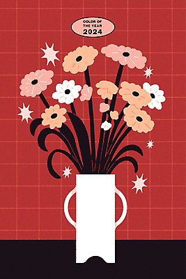 꽃 일러스트 사람없음 반짝임 꽃병 분위기 오브젝트 엽서 격자 트렌드컬러 피치퍼즈 국내일러스트 AI파일 식물 컬러 컨셉 무늬 모션 편지 파일형식 벡터