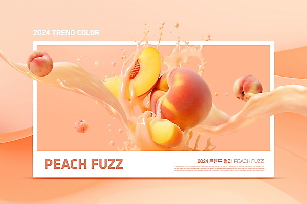 PSD 편집이미지 프레임 사람없음 유행 페인트 액체 복숭아 스플래쉬 2024년 트렌드컬러 피치퍼즈 이미지편집 컬러 과일 연도 파일형식