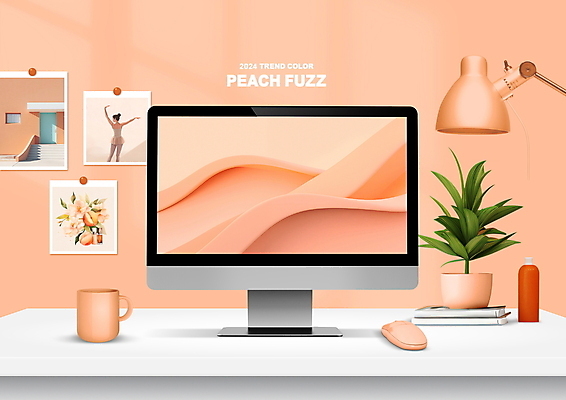 PSD 편집이미지 여자 화분 한명 컵 유행 모니터 마우스 책상 발레리나 성인여자한명만 2024년 트렌드컬러 피치퍼즈 이미지편집 1 식기 컬러 가구 사람 컴퓨터 컴퓨터용품 연도 발레 여자한명만 성인여자만 파일형식