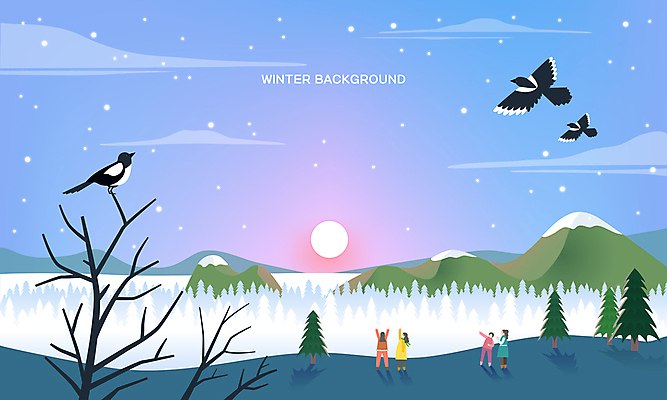 전신 나무 여자 남자 겨울 일러스트 새해 산 세마리 여러명 성인 파란색 태양 일출 만세 나뭇가지 눈 소나무 정상 까치 손뻗기 성인만 국내일러스트 AI파일 자연요소 식물 계절 컬러 다수 모션 조류 날씨 3 사람 노을 파일형식 벡터