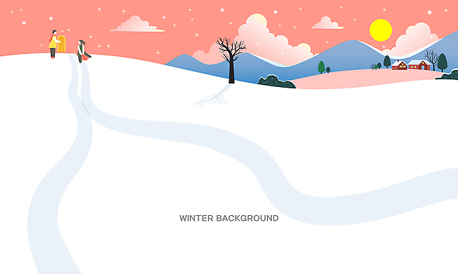 전신 나무 구름 여자 남자 분홍색 백그라운드 겨울 일러스트 새해 산 주택 서기 앉기 성인 두명 태양 일출 눈 언덕 썰매 눈길 성인만 국내일러스트 AI파일 자연요소 식물 계절 길 컬러 모션 날씨 눈_날씨 사람 건물 노을 파일형식 벡터