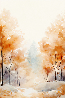 JPG 나무 길 백그라운드 겨울 일러스트 붓터치 추상 수채화 풍경 사람없음 주황색 숲 번짐 국내일러스트 AI일러스트 AI콘텐츠 식물 계절 컬러 무늬 파일형식 효과