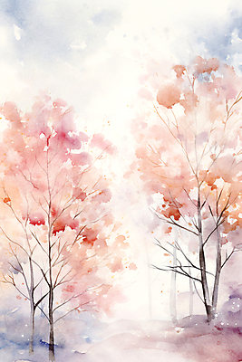 JPG 나무 백그라운드 겨울 일러스트 붓터치 추상 수채화 풍경 사람없음 풀 숲 번짐 국내일러스트 AI일러스트 AI콘텐츠 식물 계절 무늬 파일형식 효과