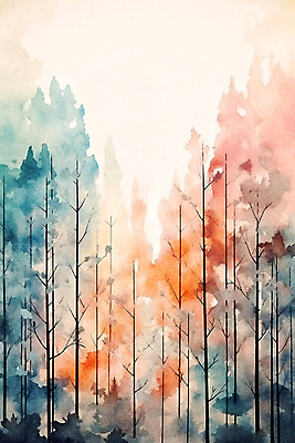 JPG 나무 백그라운드 겨울 일러스트 붓터치 추상 수채화 풍경 사람없음 숲 번짐 국내일러스트 AI일러스트 AI콘텐츠 식물 계절 무늬 파일형식 효과