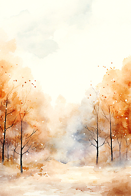 JPG 나무 백그라운드 겨울 일러스트 붓터치 추상 수채화 풍경 사람없음 주황색 눈 숲 번짐 국내일러스트 AI일러스트 AI콘텐츠 자연요소 식물 계절 컬러 무늬 날씨 파일형식 효과