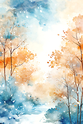 JPG 나무 백그라운드 겨울 일러스트 붓터치 추상 수채화 풍경 사람없음 눈 풀 숲 번짐 국내일러스트 AI일러스트 AI콘텐츠 자연요소 식물 계절 무늬 날씨 파일형식 효과