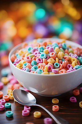 JPG 편집이미지 그릇 백그라운드 사람없음 컬러풀 숟가락 시리얼 블러효과 편집실사 AI포토 AI콘텐츠 식기 음식 컬러 수저 CG 블러 파일형식 효과