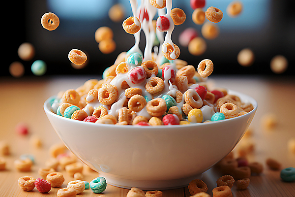 JPG 편집이미지 그릇 백그라운드 사람없음 컬러풀 우유 붓기 시리얼 쏟아짐 블러효과 편집실사 AI포토 AI콘텐츠 식기 음식 컬러 모션 유제품 CG 블러 파일형식 효과