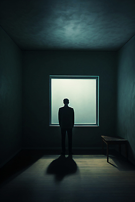 JPG 전신 편집이미지 남자 창문 실내 한명 서기 성인 빛 어둠 공간 방 고독 혼자 성인남자한명만 편집실사 AI인물포토 AI콘텐츠 1 감정 모션 사람 내부 CG 남자한명만 성인남자만 파일형식 AI포토