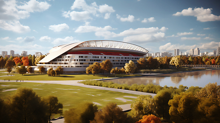 JPG 나무 구름 편집이미지 호수 스포츠 하늘 사람없음 스타디움 경기장 디지털합성 체육관 편집실사 AI포토 AI콘텐츠 자연요소 식물 스포츠시설 CG 파일형식