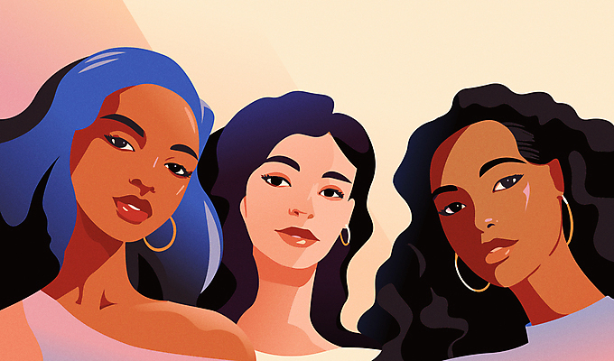 외국인 백인 모델 응시 여자 흑인 일러스트 무표정 동양인 상반신 성인 세명 글로벌 뷰티 우아함 다인종 초상화 성인여자만 국내일러스트 AI파일 서양인 시선 감정 컨셉 표정 사람 인종 그림 여자만 성인만 파일형식 벡터