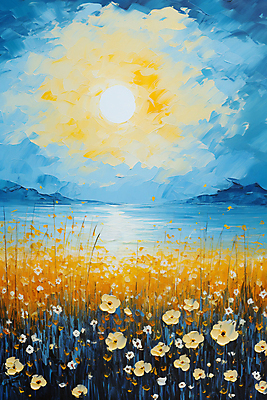 JPG 호수 백그라운드 꽃밭 일러스트 자연 밤하늘 붓터치 풍경 사람없음 달 질감 유화 국내일러스트 AI일러스트 AI콘텐츠 자연요소 꽃 하늘 미술 야간 생태계 파일형식