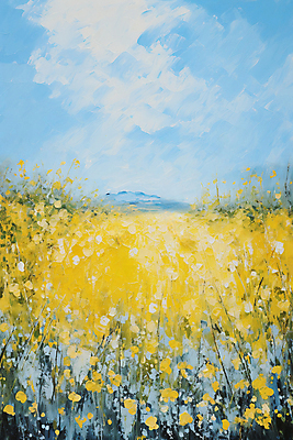 JPG 백그라운드 꽃밭 일러스트 자연 하늘 붓터치 풍경 사람없음 노란색 질감 유화 국내일러스트 AI일러스트 AI콘텐츠 꽃 컬러 미술 생태계 파일형식