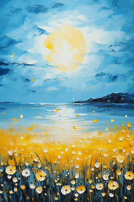 JPG 백그라운드 꽃밭 일러스트 자연 밤하늘 붓터치 풍경 사람없음 달 질감 유화 국내일러스트 AI일러스트 AI콘텐츠 자연요소 꽃 하늘 미술 야간 생태계 파일형식