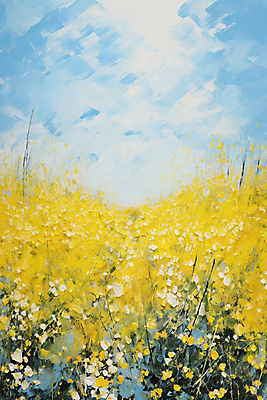 JPG 백그라운드 꽃밭 일러스트 자연 하늘 붓터치 풍경 사람없음 노란색 질감 유화 국내일러스트 AI일러스트 AI콘텐츠 꽃 컬러 미술 생태계 파일형식