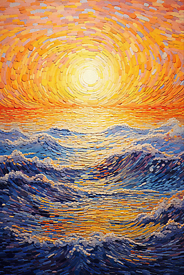 JPG 포스터 파도 백그라운드 일러스트 자연 하늘 풍경 사람없음 태양 일몰 그림 윤슬 점묘화 국내일러스트 AI일러스트 AI콘텐츠 자연요소 물결 바다 미술 노을 생태계 파일형식