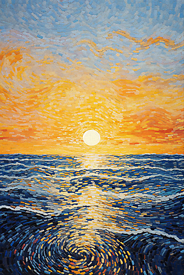 JPG 포스터 파도 백그라운드 일러스트 자연 하늘 풍경 사람없음 태양 일몰 그림 윤슬 점묘화 국내일러스트 AI일러스트 AI콘텐츠 자연요소 물결 바다 미술 노을 생태계 파일형식