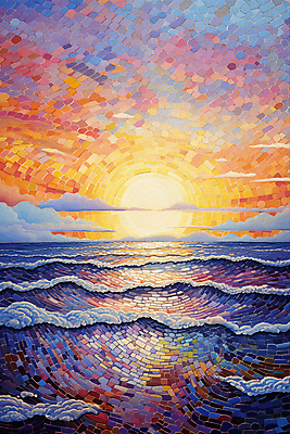 JPG 구름 포스터 파도 백그라운드 일러스트 자연 하늘 풍경 사람없음 태양 일몰 그림 윤슬 점묘화 국내일러스트 AI일러스트 AI콘텐츠 자연요소 물결 바다 미술 노을 생태계 파일형식