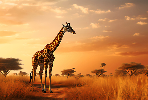 JPG 동물 구름 편집이미지 한마리 야생동물 자연 하늘 풍경 사람없음 일몰 기린 사바나 편집실사 AI포토 AI콘텐츠 자연요소 1 포유류 노을 CG 생태계 파일형식