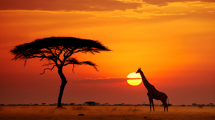 JPG 나무 동물 구름 편집이미지 한마리 실루엣 야생동물 자연 하늘 풍경 사람없음 일몰 기린 사바나 편집실사 AI포토 AI콘텐츠 자연요소 식물 1 포유류 촬영기법 노을 CG 생태계 파일형식