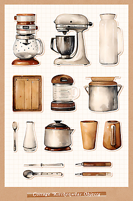 PSD 스티커 일러스트 잔 수채화 쟁반 사람없음 머그컵 빈티지 분위기 나이프 냄비 티스푼 믹서 오브젝트 그림 감성 엘리먼트 텀블러 휘핑 국내일러스트 식기 컨셉 컵 숟가락 칼 솥 파일형식