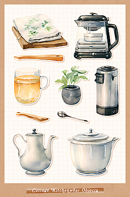 PSD 화분 스티커 일러스트 주전자 나뭇잎 잔 수채화 쟁반 사람없음 컵 숟가락 빈티지 분위기 차 냄비 믹서 오브젝트 그림 손수건 감성 헝겊 보온 엘리먼트 국내일러스트 식기 음료 컨셉 잎 주방용품 수저 솥 파일형식 천_직물