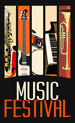편집이미지 디자인 포스터 음악 사람없음 검은색 축제 주황색 빈티지 피아노 일렉기타 색소폰 알림 드럼 트럼펫 재즈 아이보리 음악축제 예술축제 이미지편집 AI파일 예술 컬러 컨셉 문화예술 타악기 기타 건반악기 목관악기 금관악기 파일형식 벡터