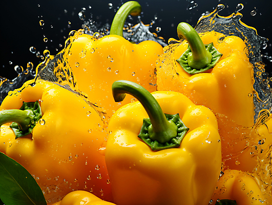 JPG 편집이미지 자연 파프리카 건강 사람없음 물 노란색 물방울 신선 수분 유기농 튀는물 편집실사 AI포토 AI콘텐츠 자연요소 웰빙 컬러 채소 CG 생태계 액체표현 스플래쉬 파일형식