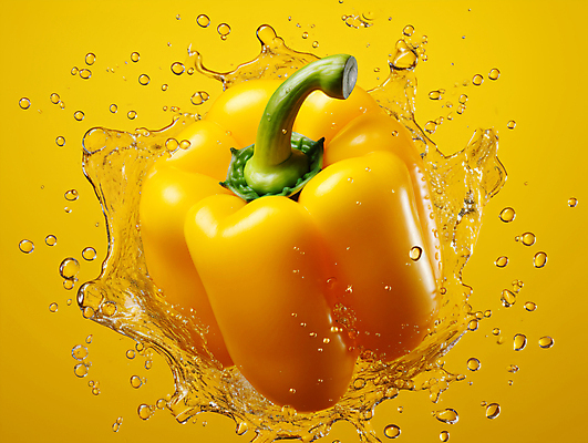 JPG 편집이미지 자연 파프리카 건강 사람없음 물 노란색 물방울 신선 수분 유기농 튀는물 편집실사 AI포토 AI콘텐츠 자연요소 웰빙 컬러 채소 CG 생태계 액체표현 스플래쉬 파일형식