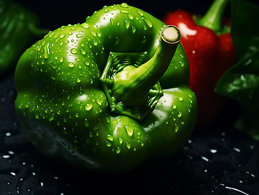 JPG 편집이미지 자연 파프리카 건강 사람없음 초록색 물 물방울 신선 수분 유기농 편집실사 AI포토 AI콘텐츠 자연요소 웰빙 컬러 채소 CG 생태계 파일형식