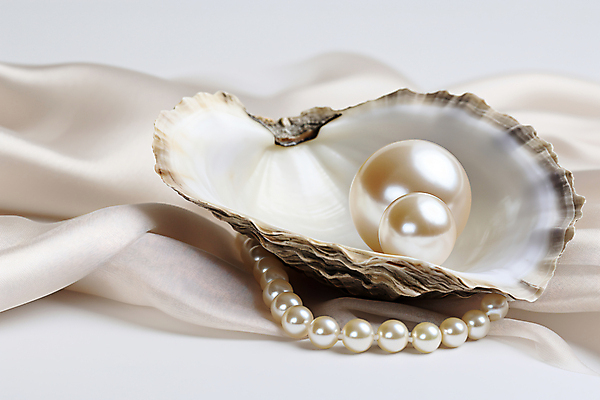 JPG 편집이미지 장신구 사람없음 조개껍데기 보석 천 디지털합성 진주 진주목걸이 진주조개 편집실사 AI포토 AI콘텐츠 목걸이 조개 직물 광석 CG 진주_보석 파일형식