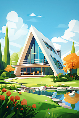 JPG 구름 호수 일러스트 자연 하늘 주택 풍경 초원 사람없음 야외 건물 국내일러스트 AI일러스트 AI콘텐츠 자연요소 건축물 생태계 파일형식