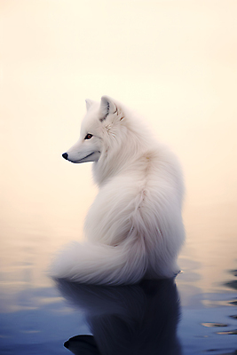 JPG 동물 편집이미지 한마리 겨울 사람없음 물 반사 여우 백여우 북극여우 편집실사 AI포토 AI콘텐츠 자연요소 1 계절 포유류 CG 파일형식