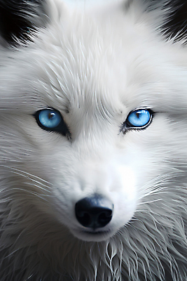 JPG 동물 편집이미지 한마리 얼굴 하늘색 사람없음 흰색 여우 백여우 북극여우 편집실사 AI포토 AI콘텐츠 1 컬러 포유류 신체부위 파란색 CG 파일형식