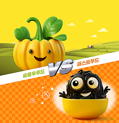 PSD 편집이미지 잎 호박 패스트푸드 건강 초원 사람없음 노란색 주황색 경쟁 비교 짜장면 음식캐릭터 건강식 슬로우푸드 이미지편집 식물 캐릭터 음식 컬러 컨셉 채소 중식 인스턴트 파일형식