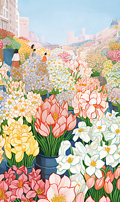 PSD 여자 남자 꽃 백그라운드 꽃밭 일러스트 여러명 상반신 성인 건물 컬러풀 봄 빈티지 꽃집 가득함 꽃시장 성인만 국내일러스트 식물 건축물 계절 컬러 다수 컨셉 사람 상점 시장 파일형식