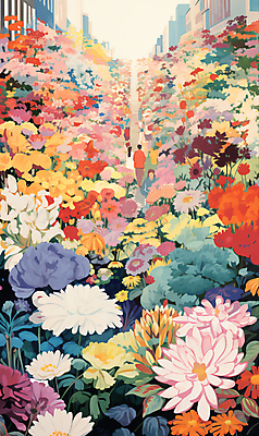 PSD 여자 남자 꽃 백그라운드 꽃밭 일러스트 빌딩 성인 건물 세명 컬러풀 봄 도시 빈티지 꽃집 가득함 꽃시장 성인만 국내일러스트 식물 건축물 계절 컬러 컨셉 사람 상점 시장 파일형식