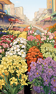 PSD 여자 꽃 백그라운드 꽃밭 일러스트 한명 상반신 성인 건물 컬러풀 상점 봄 빈티지 꽃집 가득함 꽃시장 성인여자한명만 국내일러스트 식물 1 건축물 계절 컬러 컨셉 사람 시장 여자한명만 성인여자만 파일형식