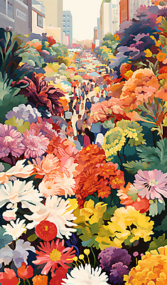 PSD 여자 남자 꽃 백그라운드 꽃밭 일러스트 여러명 상반신 성인 건물 컬러풀 봄 빈티지 꽃집 가득함 꽃시장 성인만 국내일러스트 식물 건축물 계절 컬러 다수 컨셉 사람 상점 시장 파일형식