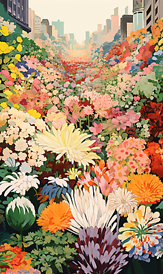 PSD 꽃 백그라운드 꽃밭 일러스트 사람없음 건물 컬러풀 봄 빈티지 꽃집 가득함 꽃시장 국내일러스트 식물 건축물 계절 컬러 컨셉 상점 시장 파일형식