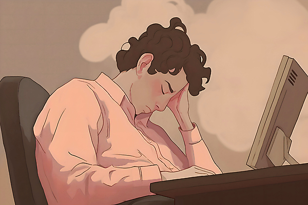 JPG 남자 의자 일러스트 회사 직장 피곤 한명 상반신 성인 컴퓨터 사무실 눈감음 직장인 비즈니스맨 열 연기 책상 두통 야근 과로 성인남자한명만 번아웃증후군 국내일러스트 AI일러스트 AI콘텐츠 직업 1 가구 컨셉 비즈니스 모션 사람 전자제품 업무 질병 사회이슈 남자한명만 성인남자만 파일형식