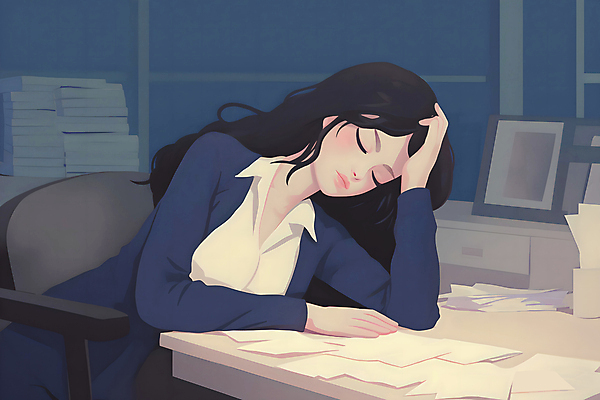 JPG 여자 종이 액자 일러스트 회사 창문 직장 피곤 한명 상반신 성인 책 컴퓨터 사무실 눈감음 직장인 비즈니스우먼 문서 두통 야근 과로 성인여자한명만 번아웃증후군 국내일러스트 AI일러스트 AI콘텐츠 직업 1 컨셉 비즈니스 모션 사람 전자제품 업무 질병 사회이슈 여자한명만 성인여자만 파일형식