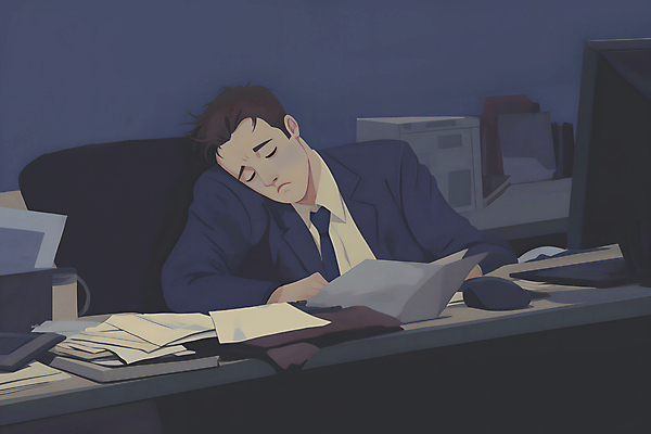 JPG 남자 종이 의자 일러스트 회사 직장 피곤 한명 상반신 성인 컴퓨터 사무실 눈감음 잠 직장인 비즈니스맨 찡그림 책상 문서 야근 과로 성인남자한명만 번아웃증후군 국내일러스트 AI일러스트 AI콘텐츠 직업 1 가구 컨셉 비즈니스 모션 표정 사람 전자제품 업무 사회이슈 남자한명만 성인남자만 파일형식