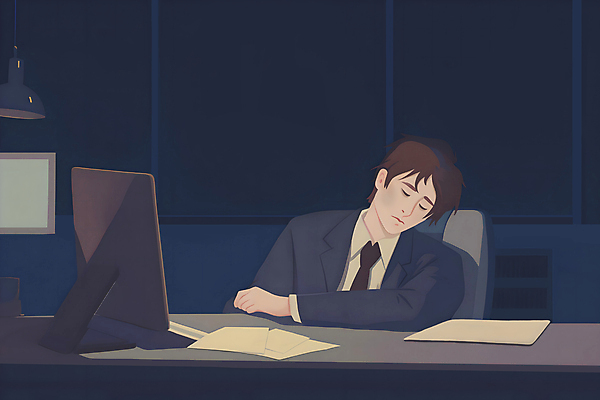 JPG 남자 종이 일러스트 회사 창문 직장 피곤 한명 상반신 성인 컴퓨터 사무실 눈감음 잠 직장인 비즈니스맨 책상 문서 야근 과로 성인남자한명만 번아웃증후군 국내일러스트 AI일러스트 AI콘텐츠 직업 1 가구 컨셉 비즈니스 모션 사람 전자제품 업무 사회이슈 남자한명만 성인남자만 파일형식