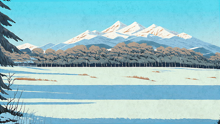 PSD 나무 하늘색 설경 겨울 일러스트 풍경 초원 사람없음 설원 추위 설산 국내일러스트 식물 계절 산 눈_날씨 파란색 파일형식