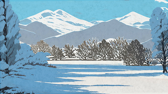 PSD 나무 하늘색 설경 겨울 일러스트 풍경 초원 사람없음 설원 추위 설산 국내일러스트 식물 계절 산 눈_날씨 파란색 파일형식